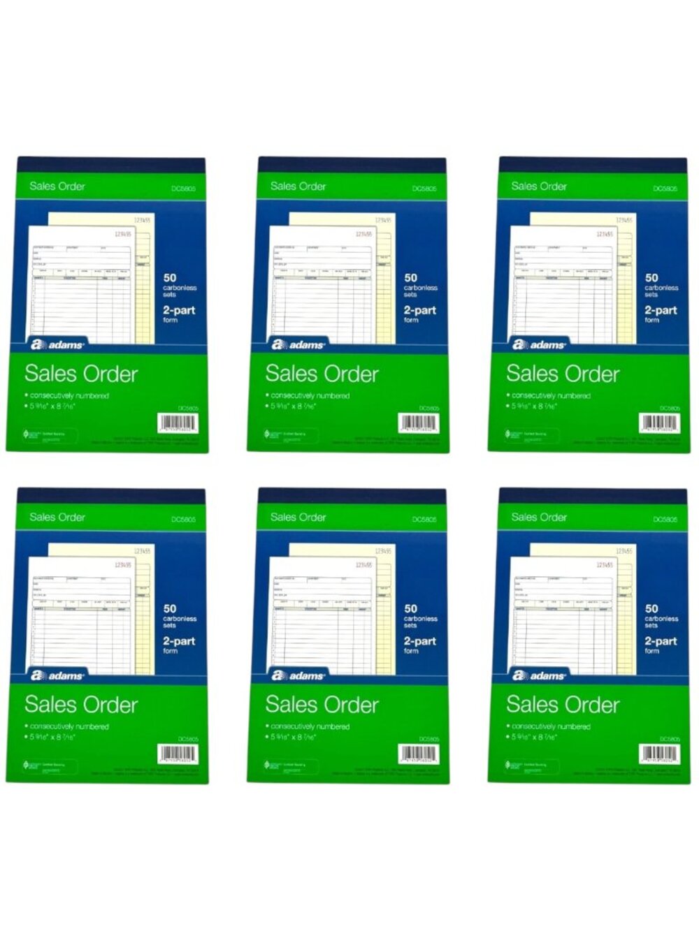 6 Pack Adams DC5805 Sales Order Books 2-Part Carbonless Duplicate 300 Sets Pro